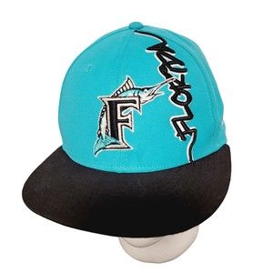 New Era Unisex Florida Marlins Blue Black Lightweight‎ Baseball Cap Size 7 1/4